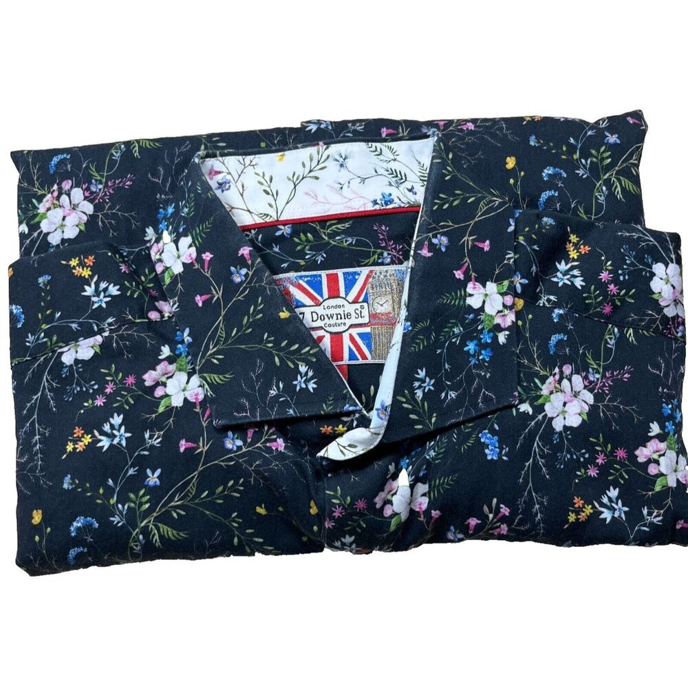7 Downie Shirt Mens 2X Black Floral Long Sleeve Button Cotton Plus Size